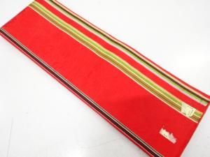 本場筑前博多　縞に牡丹唐草模様織り出し　半幅帯